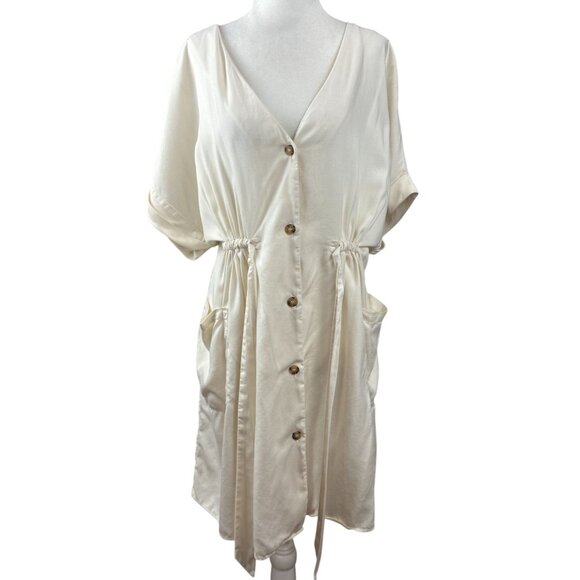 Zara Black label White Dress Womens Size XL V-Neck Button-Down 100% Lyocell Boho - Picture 5 of 6